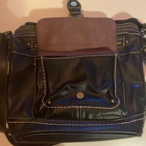 Born Concept Black Vinyl Shoulder Bag Purse Handbag 12"x12" 5 extra pockets